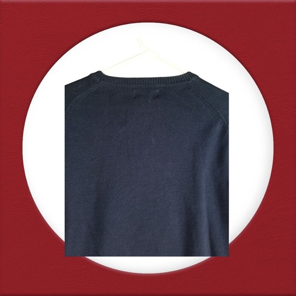 Club Room Pullover Dog Scarf Sweater Size L Blue BullDog Ski‎ Knit Cotton NWT - Picture 4 of 5